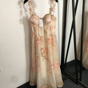 Zimmermann Floral Print Strapless Maxi Dress with Butterfly Petal Straps and Wai